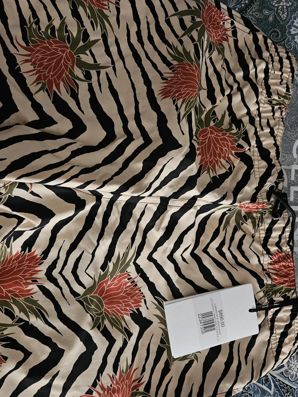 CELINE Zebra Print Floral SWIM SUIT MEN MED SIZE in Beige, Black & Red
